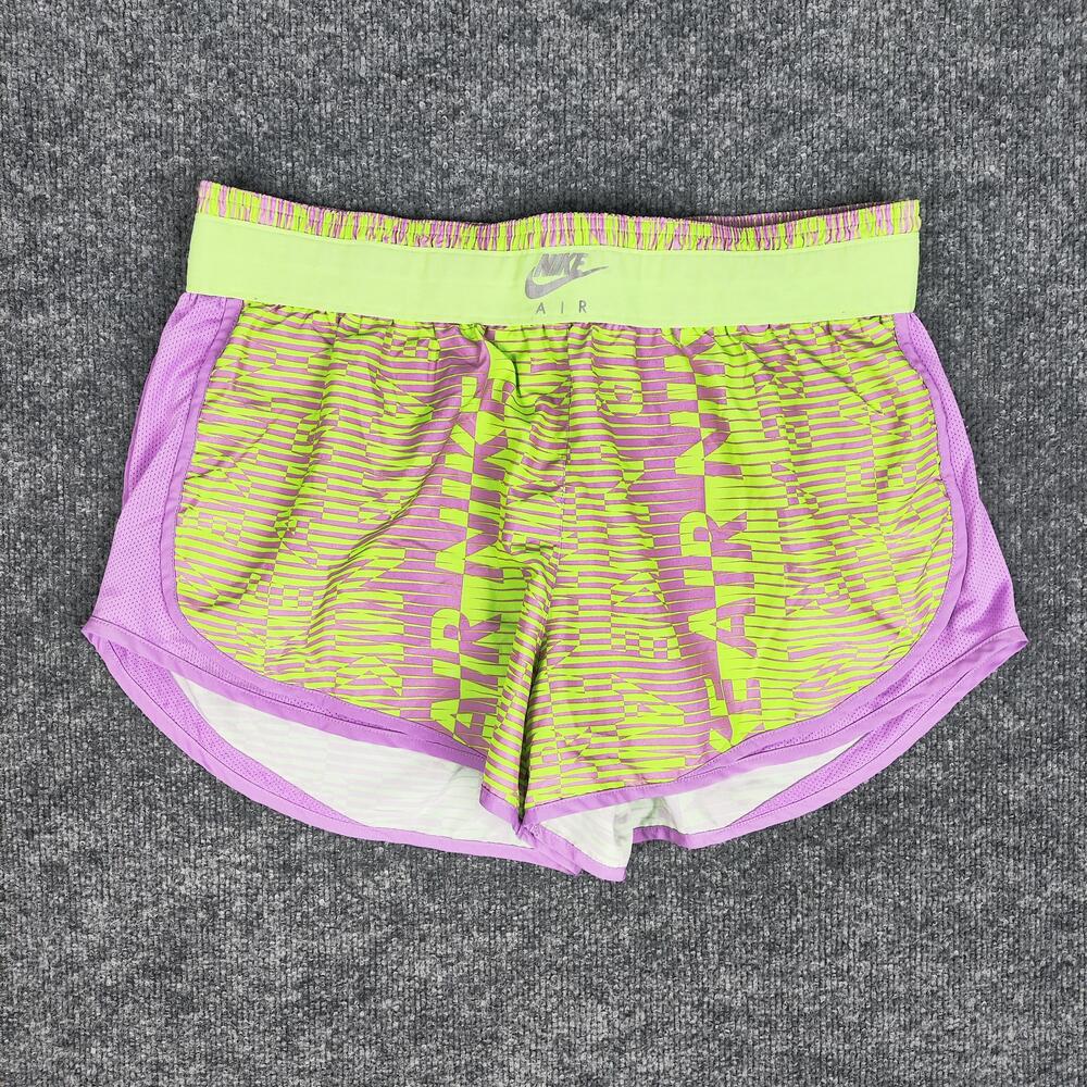 Nike Air Dri-Fit Shorts Womens XL Purple Yellow Running Mesh Print Athletic